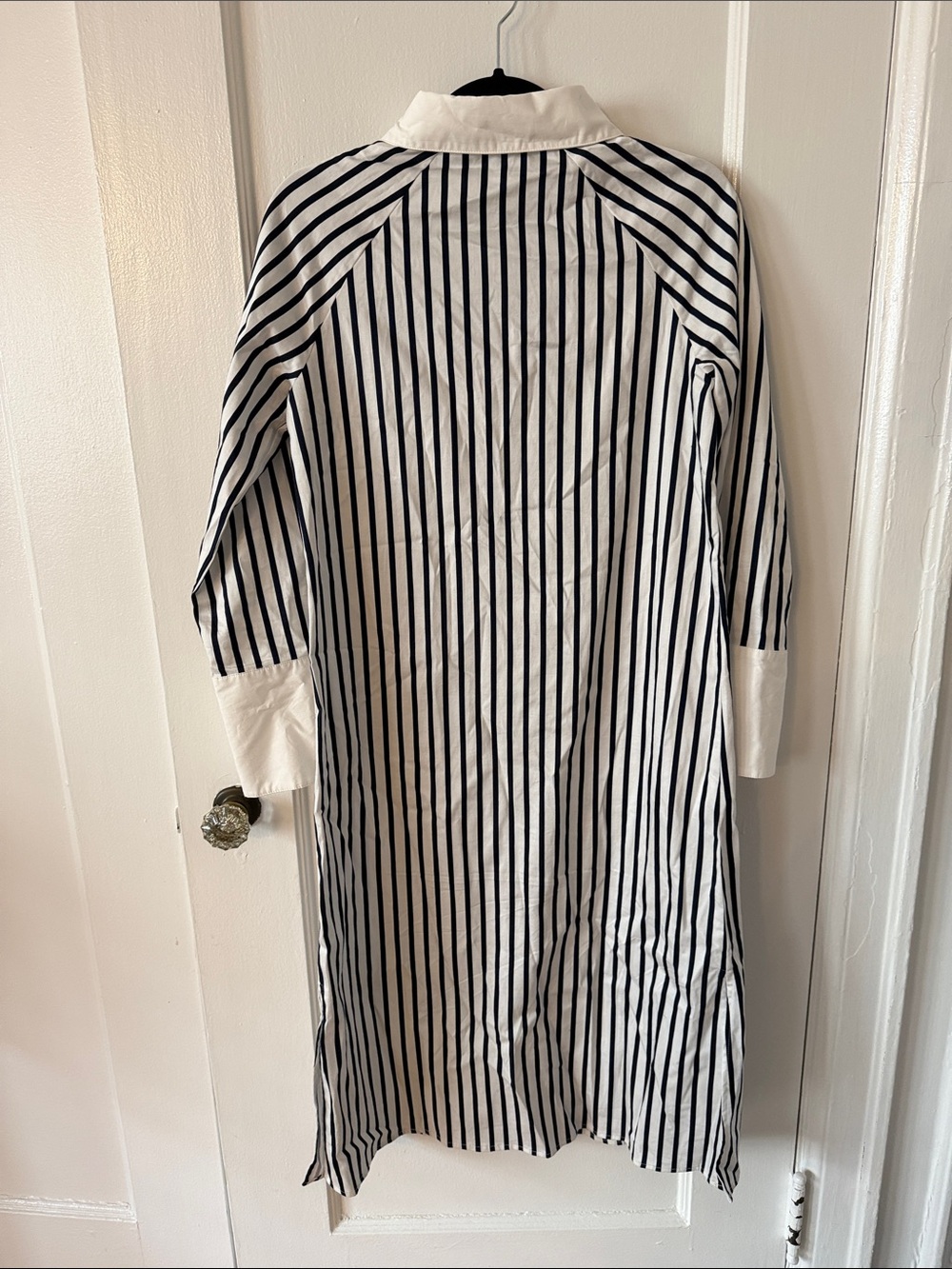 Striped Tie-Waist Shirt Robe - White & Black - Picture 7 of 11